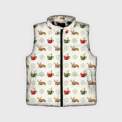 Детский жилет Зимний паттерн с оленем и чашками какао, цвет: 3D-черный