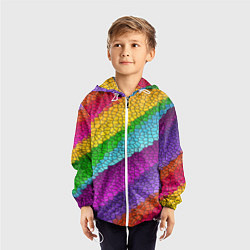 Ветровка с капюшоном детская Яркая мозаика радуга диагональ, цвет: 3D-белый — фото 2