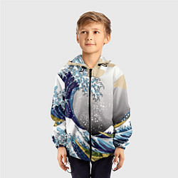 Ветровка с капюшоном детская The great wave off kanagawa, цвет: 3D-черный — фото 2