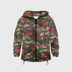 Ветровка с капюшоном детская Камуфляж и розы, цвет: 3D-черный