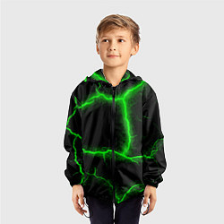 Ветровка с капюшоном детская К - 13 зелёная трещина 3D, цвет: 3D-черный — фото 2