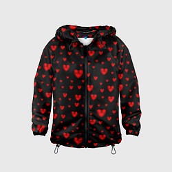 Ветровка с капюшоном детская Красные сердца, цвет: 3D-черный