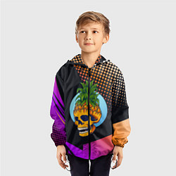 Ветровка с капюшоном детская Череп - ананас, цвет: 3D-черный — фото 2