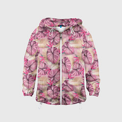 Ветровка с капюшоном детская Розовый тропический узор, цвет: 3D-белый
