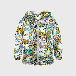 Ветровка с капюшоном детская Абстрактный современный узор в стиле граффити, цвет: 3D-белый