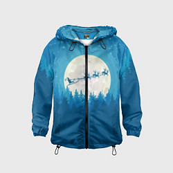 Ветровка с капюшоном детская Санта с Оленями, цвет: 3D-черный