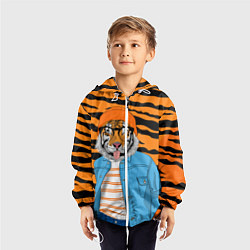 Ветровка с капюшоном детская Тигр фурри на стиле, цвет: 3D-белый — фото 2