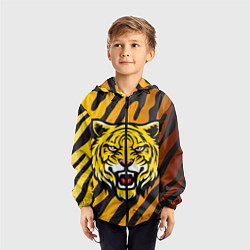 Ветровка с капюшоном детская Рычащий тигр голова, цвет: 3D-черный — фото 2