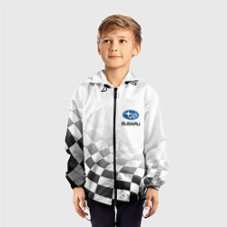Ветровка с капюшоном детская Subaru, Субару Спорт, Финишный флаг, цвет: 3D-черный — фото 2