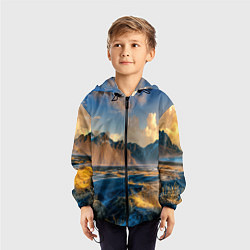 Ветровка с капюшоном детская Красивый горный пейзаж, цвет: 3D-черный — фото 2