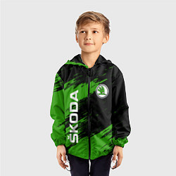 Ветровка с капюшоном детская Skoda, Шкода Диагональные полосы, цвет: 3D-черный — фото 2
