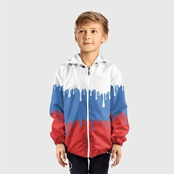 Ветровка с капюшоном детская Флаг России потёки, цвет: 3D-белый — фото 2