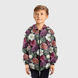 Ветровка с капюшоном детская Bouquet of flowers pattern, цвет: 3D-черный — фото 2