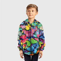 Ветровка с капюшоном детская Стая бабочек Pattern, цвет: 3D-черный — фото 2