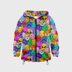 Ветровка с капюшоном детская Sticker bombing смайлы маленькие, цвет: 3D-черный
