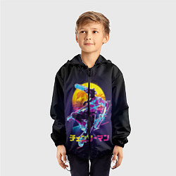 Ветровка с капюшоном детская CHAINSAW MAN on the background of the moon, цвет: 3D-черный — фото 2