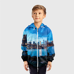 Ветровка с капюшоном детская Закат в мегаполисе, цвет: 3D-белый — фото 2