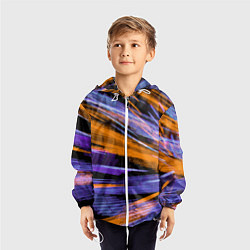 Ветровка с капюшоном детская Неоновые прерывающиеся линии - Оранжевый и фиолето, цвет: 3D-белый — фото 2