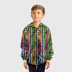Ветровка с капюшоном детская Пальмовые цветные полосы, цвет: 3D-черный — фото 2