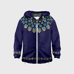 Ветровка с капюшоном детская Павлиньи перья с вензелями, цвет: 3D-белый