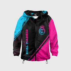 Ветровка с капюшоном детская Real Madrid - neon gradient: символ и надпись верт, цвет: 3D-черный