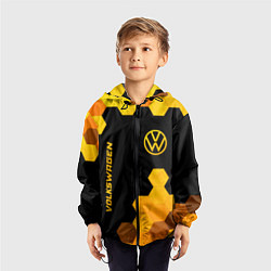 Ветровка с капюшоном детская Volkswagen - gold gradient: символ и надпись верти, цвет: 3D-черный — фото 2