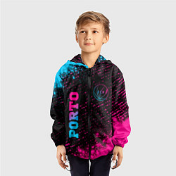 Ветровка с капюшоном детская Porto - neon gradient: символ и надпись вертикальн, цвет: 3D-черный — фото 2