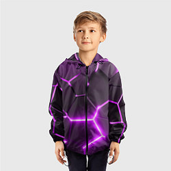 Ветровка с капюшоном детская Фиолетовые неоновые геометрические плиты, цвет: 3D-черный — фото 2