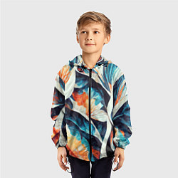 Ветровка с капюшоном детская Красочная листья - абстракция, цвет: 3D-черный — фото 2