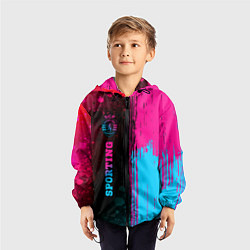 Ветровка с капюшоном детская Sporting - neon gradient: по-вертикали, цвет: 3D-черный — фото 2