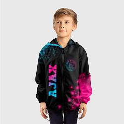 Ветровка с капюшоном детская Ajax - neon gradient: надпись, символ, цвет: 3D-черный — фото 2