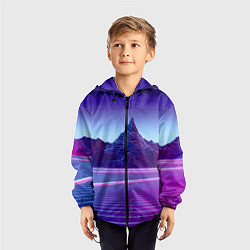 Ветровка с капюшоном детская Neon mountains - Vaporwave, цвет: 3D-черный — фото 2