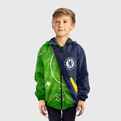Ветровка с капюшоном детская Chelsea football field, цвет: 3D-черный — фото 2