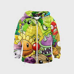 Ветровка с капюшоном детская Растения против зомби, цвет: 3D-белый