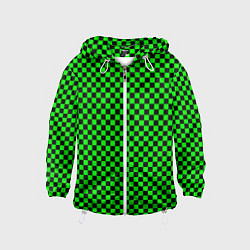 Ветровка с капюшоном детская Зелёная шахматка - паттерн, цвет: 3D-белый
