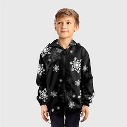 Ветровка с капюшоном детская Новогодние снежинки, цвет: 3D-черный — фото 2