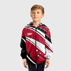 Ветровка с капюшоном детская Красно черная абстракция на белом спорт, цвет: 3D-черный — фото 2