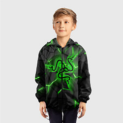 Ветровка с капюшоном детская Razer neon logo, цвет: 3D-черный — фото 2