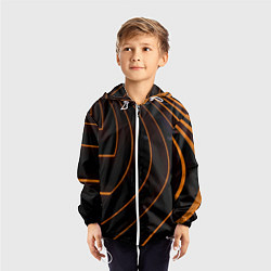 Ветровка с капюшоном детская Чёрные полосы и неоновые оранжевые линии, цвет: 3D-белый — фото 2