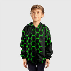 Ветровка с капюшоном детская Кислотные соты броня, цвет: 3D-черный — фото 2