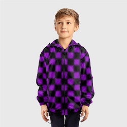 Ветровка с капюшоном детская Фиолетовый черный узор Шахматка, цвет: 3D-черный — фото 2