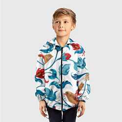 Ветровка с капюшоном детская Узоры и птицы, цвет: 3D-черный — фото 2