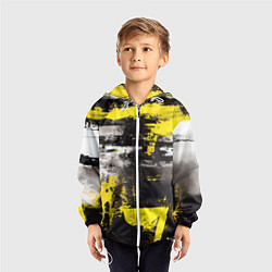 Ветровка с капюшоном детская Черно-желтая абстракция, нейросеть, цвет: 3D-белый — фото 2