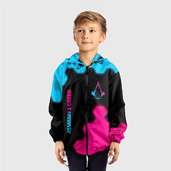 Ветровка с капюшоном детская Assassins Creed - neon gradient: надпись, символ, цвет: 3D-черный — фото 2