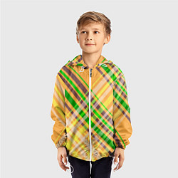 Ветровка с капюшоном детская Желто-зеленый геометрический ассиметричный узор, цвет: 3D-белый — фото 2