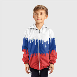 Ветровка с капюшоном детская Флаг России - потёки, цвет: 3D-белый — фото 2