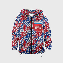 Ветровка с капюшоном детская Флаг России и узоры, цвет: 3D-черный