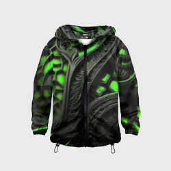 Ветровка с капюшоном детская Green black abstract, цвет: 3D-черный