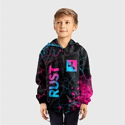 Ветровка с капюшоном детская Rust - neon gradient: надпись, символ, цвет: 3D-черный — фото 2