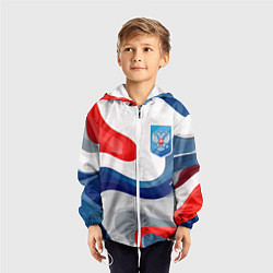 Ветровка с капюшоном детская Герб России триколор, цвет: 3D-белый — фото 2